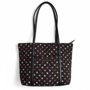 New Vera Bradley Quilted Polka Dot Zip Top Tote Bag Preppy Office Travel Black